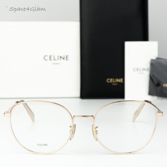 Celine Women Eyeglasses Metal Shiny Rose Gold Demo Round CL50095U 028 BRAND NEW - Picture 1 of 8